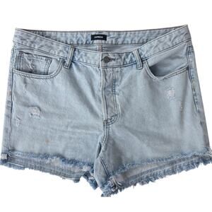 Womens Relaxed  Distressed Midi Denim Jeans Shorts 14 Light Wash Ripped Grunge